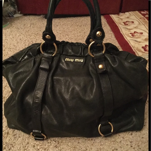Miu Miu Handbags - MIU MIU BLACK LEATHER RIVET SATCHEL PURSE, AMAZING